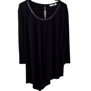Cato Asymmetrical Women's Top with Beading & Keyhole Back Size: XL Color: Black